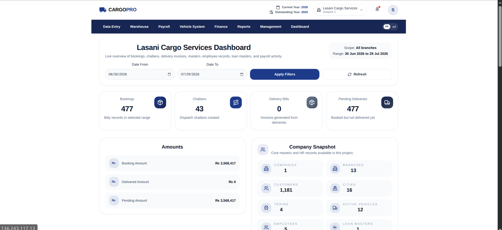 Logistics Operations and Transaction Platform screenshot