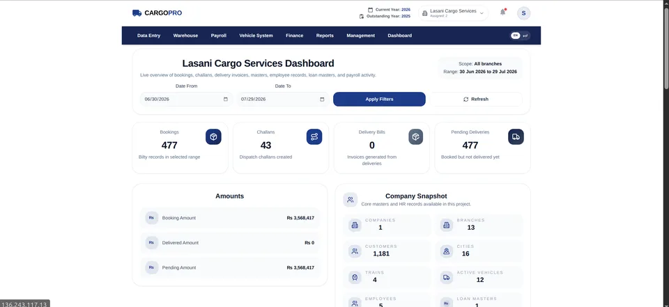 Logistics Operations and Transaction Platform screenshot