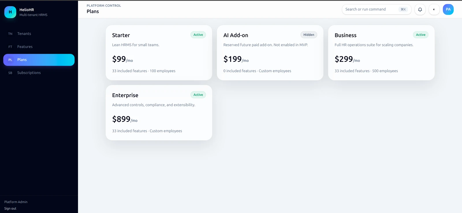 People Operations and HR Platform: interface 2